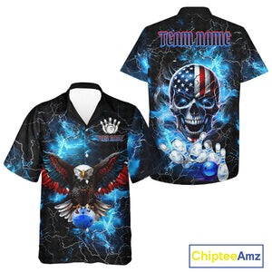 Blue Thunder Lightning American Flag Eagle Skull Bowling Hawaiian shirt Custom Bowling Team Jersey NQS10724