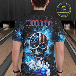 Blue Thunder Lightning American Flag Eagle Skull Mens Bowling Shirts Custom Bowling Team Jersey NQS10724