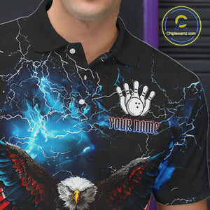 Blue Thunder Lightning American Flag Eagle Skull Mens Bowling Shirts Custom Bowling Team Jersey NQS10724