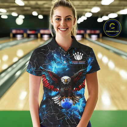 Blue Thunder Lightning American Flag Eagle Skull Women Bowling Shirts Custom Bowling Team Jersey NQS10724