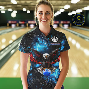 Blue Thunder Lightning American Flag Eagle Skull Women Bowling Shirts Custom Bowling Team Jersey NQS10724