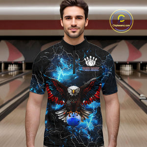 Blue Thunder Lightning American Flag Eagle Skull Mens Bowling Shirts Custom Bowling Team Jersey NQS10724