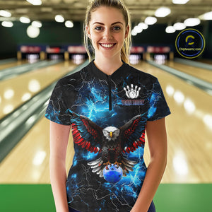 Blue Thunder Lightning American Flag Eagle Skull Women Bowling Shirts Custom Bowling Team Jersey NQS10724