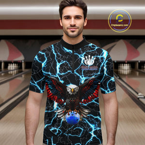 American Flag Eagle Skull Blue Lightning Thunder Mens Bowling Shirts Custom Bowling Team Jersey NQS10725