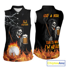Load image into Gallery viewer, Funny Skull Reaper Lightning Flame Women Sleeveless Polo Shirt custom Golf &amp; Beer That&#39;s why I&#39;m here NQS10932