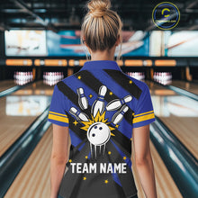 Load image into Gallery viewer, Retro Blue &amp; Yellow argyle pattern Bowling shirts For Women custom bowling team jersey Bowler Outfits NQS11108