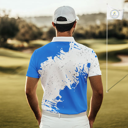 Blue and White Mens Golf polo shirts Custom team golf outfit, Personalized golf attire for men NQS11316