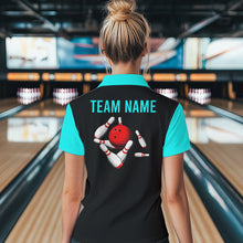 Load image into Gallery viewer, Personalized Cyan Blue and Black Retro Bowling Shirts For Women custom vintage bowling team jerseys NQS9599
