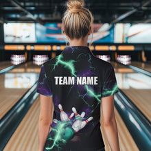 Load image into Gallery viewer, Women bowling shirts Custom Purple green lightning thunder Bowling Team Jersey, gift for team Bowlers NQS9601