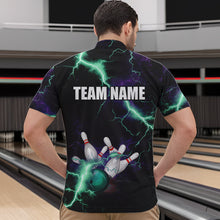 Load image into Gallery viewer, Men bowling shirts Custom Purple green lightning thunder Bowling Team Jersey, gift for team Bowlers NQS9601