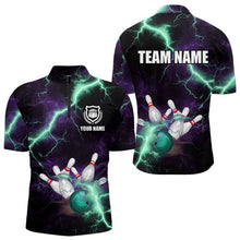 Load image into Gallery viewer, Men bowling shirts Custom Purple green lightning thunder Bowling Team Jersey, gift for team Bowlers NQS9601