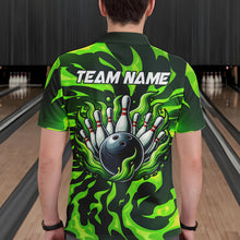 Load image into Gallery viewer, Men bowling Polo, Quarter Zip shirts Custom Green Flame Bowling Team Jersey, gift for team Bowlers NQS9602