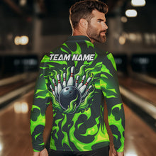 Load image into Gallery viewer, Men bowling Polo, Quarter Zip shirts Custom Green Flame Bowling Team Jersey, gift for team Bowlers NQS9602