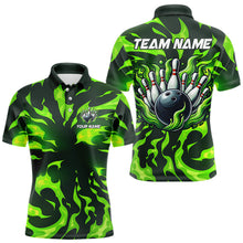Load image into Gallery viewer, Men bowling Polo, Quarter Zip shirts Custom Green Flame Bowling Team Jersey, gift for team Bowlers NQS9602