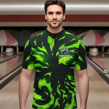 Load image into Gallery viewer, Men bowling Polo, Quarter Zip shirts Custom Green Flame Bowling Team Jersey, gift for team Bowlers NQS9602