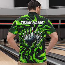 Load image into Gallery viewer, Men bowling Polo, Quarter Zip shirts Custom Green Flame Bowling Team Jersey, gift for team Bowlers NQS9602