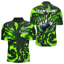 Load image into Gallery viewer, Men bowling Polo, Quarter Zip shirts Custom Green Flame Bowling Team Jersey, gift for team Bowlers NQS9602