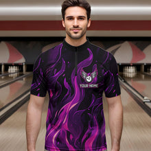 Load image into Gallery viewer, Men bowling Polo, Quarter Zip shirts Custom Pink Flame Bowling Team Jersey, gift for team Bowlers NQS9603