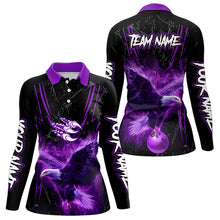 Load image into Gallery viewer, Black and Purple Flame Eagle Bowling Shirt For Women Custom Team Name Bowling Jerseys For Bowlers NQS9749