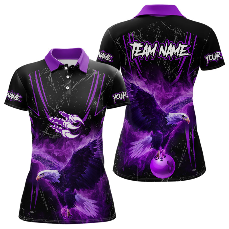 Black and Purple Flame Eagle Bowling Shirt For Women Custom Team Name Bowling Jerseys For Bowlers NQS9749