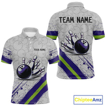 Load image into Gallery viewer, Purple and Green Bowling Camo Polo, 1/4 Zip Shirt for Men Custom Team bowling jersey gift for bowlers NQS10008