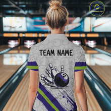 Load image into Gallery viewer, Purple and Green Bowling Camo Women Polo, 1/4 Zip Shirt Custom Team bowling jersey gift for bowlers NQS10008