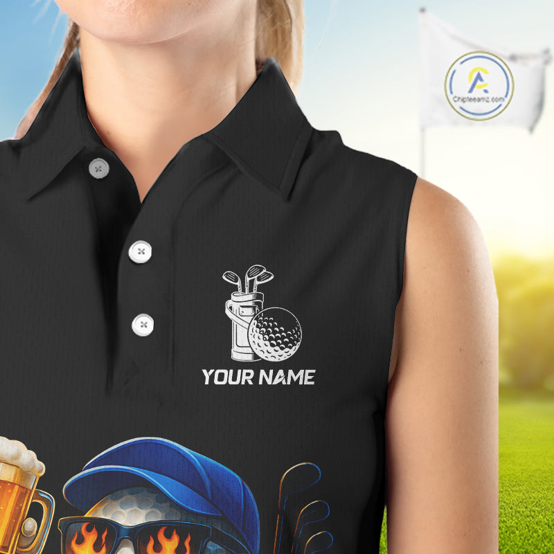 Funny American Flag Golf ball Women sleeveless polo shirts custom golf and beer ladies golf apparel NQS10009