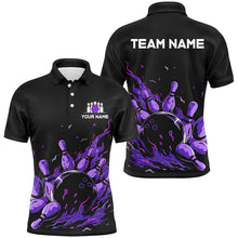 Load image into Gallery viewer, Purple Flame Fire Men's bowling Polo, Quarter Zip shirts custom bowling team shirts, bowling gifts NQS7902