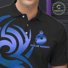 Load image into Gallery viewer, Black and Blue crown Bowling ball Polo, Quarter Zip Shirts for Men Custom Bowling Team jerseys NQS10730