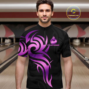 Black and Purple crown Bowling ball Polo, Quarter Zip Shirts for Men Custom Bowling Team jerseys NQS10732
