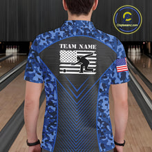 Load image into Gallery viewer, Mens Bowling Polo, Quarter Zip Shirts Custom blue camo American flag team bowling League Jerseys NQS11116
