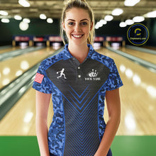 Load image into Gallery viewer, Women Bowling Polo, Quarter Zip Shirts Custom blue camo American flag team bowling League Jerseys NQS11116