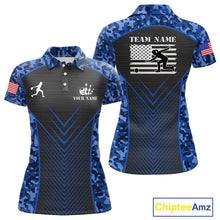 Load image into Gallery viewer, Women Bowling Polo, Quarter Zip Shirts Custom blue camo American flag team bowling League Jerseys NQS11116
