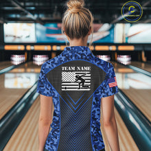 Load image into Gallery viewer, Women Bowling Polo, Quarter Zip Shirts Custom blue camo American flag team bowling League Jerseys NQS11116
