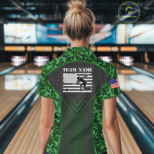 Load image into Gallery viewer, Women Bowling Polo, Quarter Zip Shirts Custom green camo American flag team bowling League Jerseys NQS11117