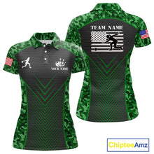 Load image into Gallery viewer, Women Bowling Polo, Quarter Zip Shirts Custom green camo American flag team bowling League Jerseys NQS11117