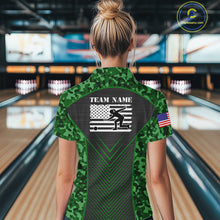 Load image into Gallery viewer, Women Bowling Polo, Quarter Zip Shirts Custom green camo American flag team bowling League Jerseys NQS11117