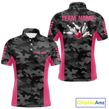Load image into Gallery viewer, Mens bowling polo, 1/4 zip shirts Custom gray camo Bowling Team Jersey, Bowling League Shirt | Pink NQS11118