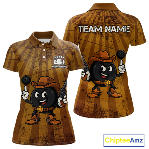 Funny Bowling Cowboy vintage retro Bowling Shirt for Women Custom Team ladies bowling outfits | Brown NQS11128
