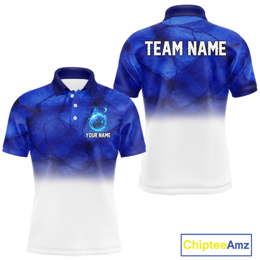 Blue and White Bowling Polo, Quarter Zip Shirt For Men Custom Team Bowling jerseys NQS11321