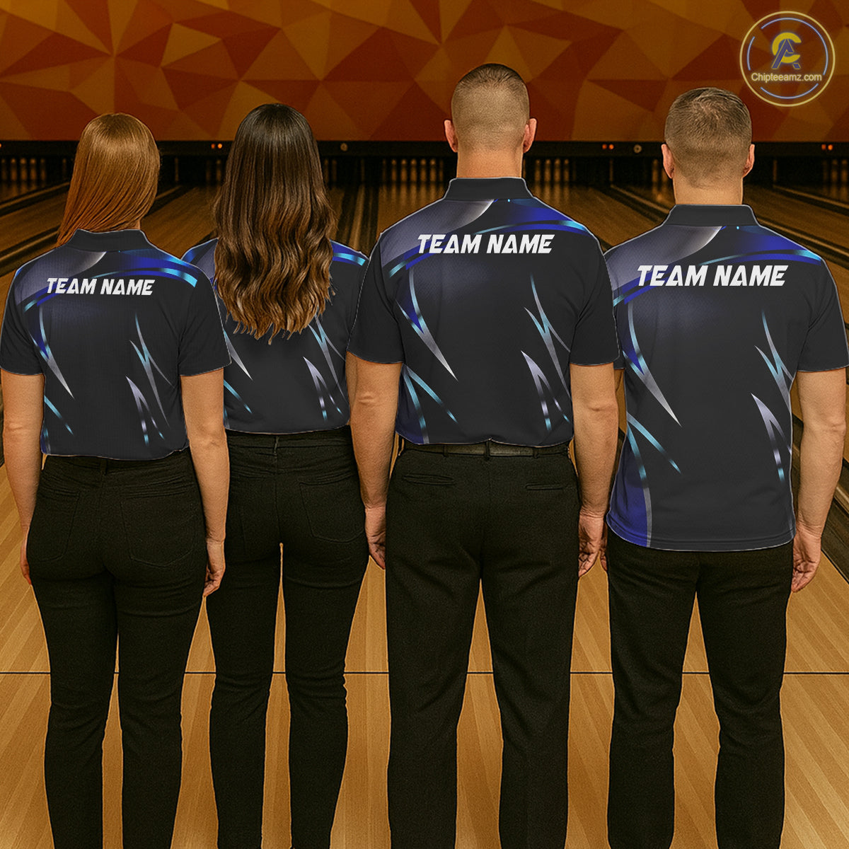 Black and blue Bowling Polo, Quarter Zip Shirts for Men Custom Team bowling shirts with flames NQS11531