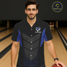 Load image into Gallery viewer, Navy blue and Black Bowling Hawaiian Shirt Custom Team bowling button up jerseys NQS11532