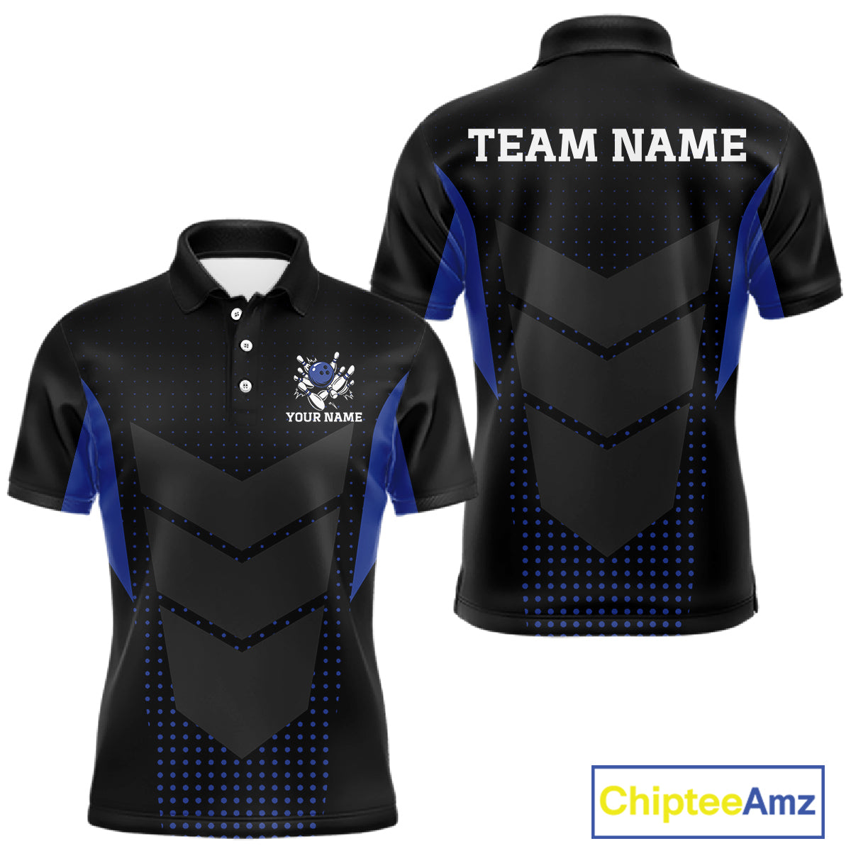 Navy blue and Black Mens Bowling Jerseys Custom Team bowling polo shirts for men, bowling zip jerseys NQS11532