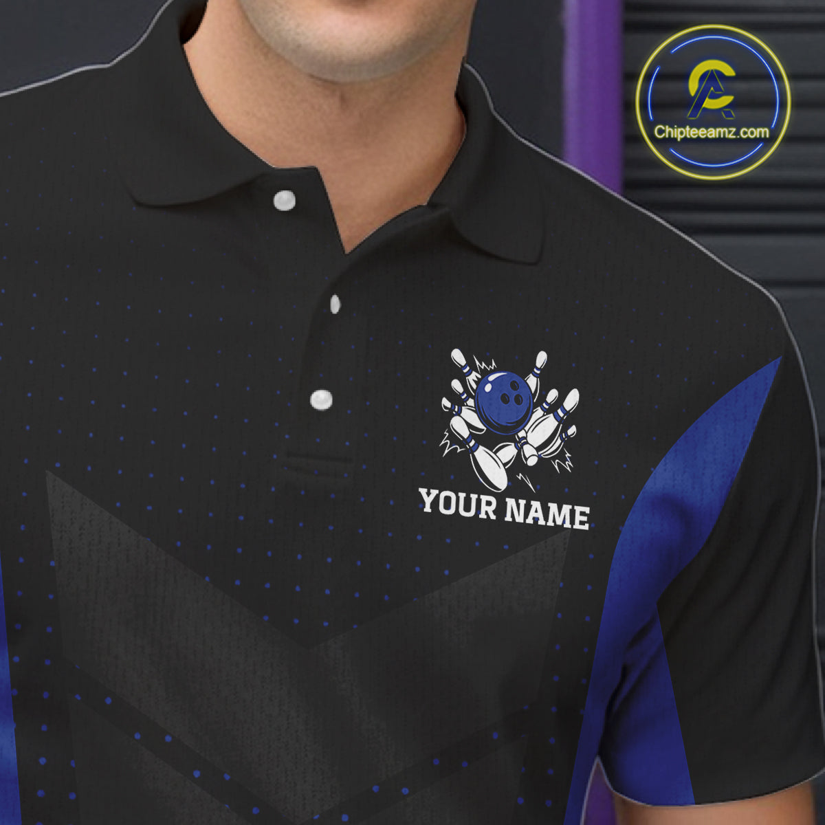Navy blue and Black Mens Bowling Jerseys Custom Team bowling polo shirts for men, bowling zip jerseys NQS11532
