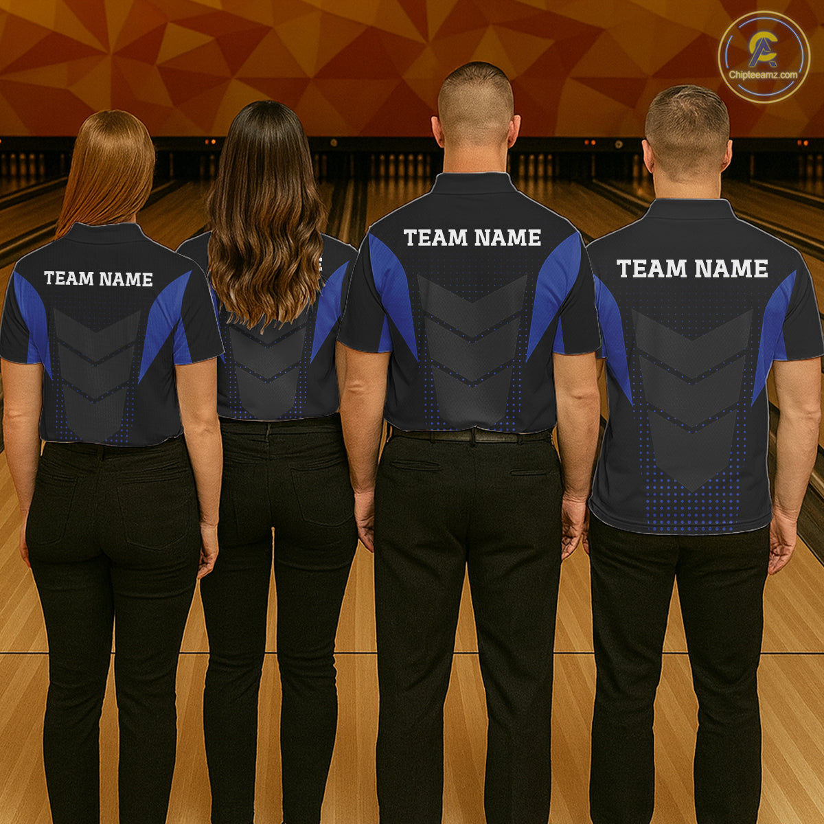 Navy blue and Black Mens Bowling Jerseys Custom Team bowling polo shirts for men, bowling zip jerseys NQS11532