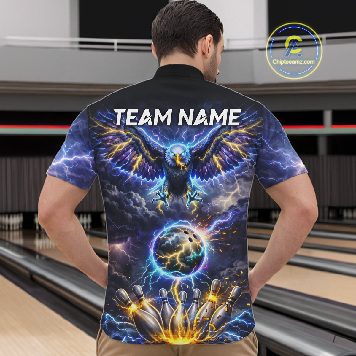 Custom Blue Lightning Thunder Eagle Bowling team shirts For Men, cool Bowling jersey gift for bowlers NQS11537