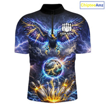 Load image into Gallery viewer, Custom Blue Lightning Thunder Eagle Bowling team shirts For Men, cool Bowling jersey gift for bowlers NQS11537