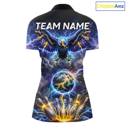 Custom Blue Lightning Thunder Eagle Bowling team shirts For Women, Bowling jersey gift for bowlers NQS11537