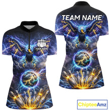 Load image into Gallery viewer, Custom Blue Lightning Thunder Eagle Bowling team shirts For Women, Bowling jersey gift for bowlers NQS11537