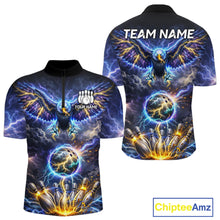 Load image into Gallery viewer, Custom Blue Lightning Thunder Eagle Bowling team shirts For Men, cool Bowling jersey gift for bowlers NQS11537